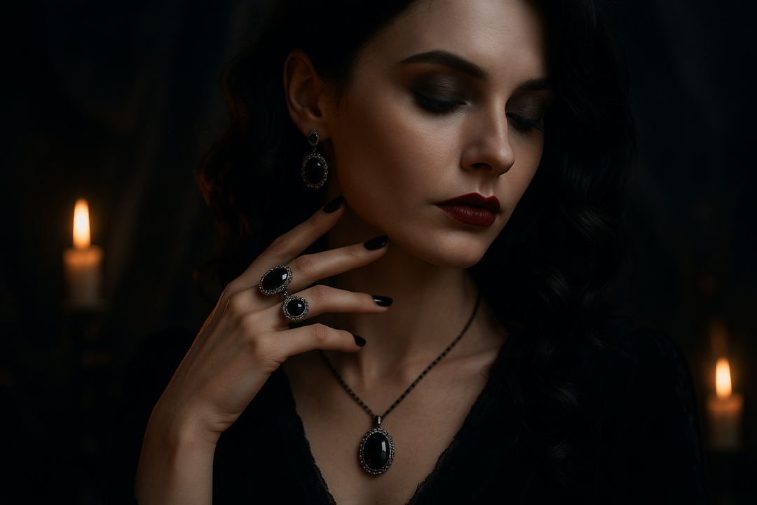 Black Gemstone Jewelry Dark Beauty for Halloween Nights
