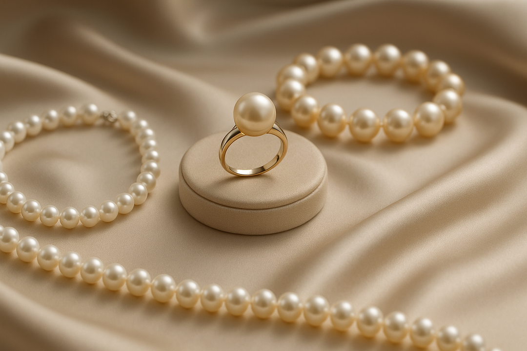 pearl jewelry: ring, necklace & bracelet