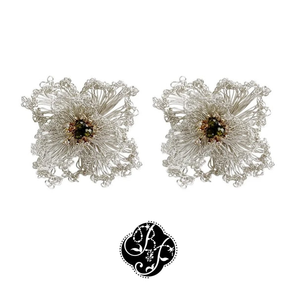 Handmade Copper Crystal S925 Silver Stud Earring