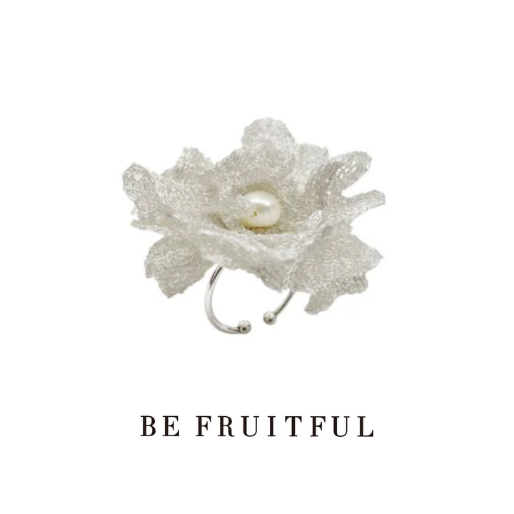 Camellia Flower Pearl Open Ring