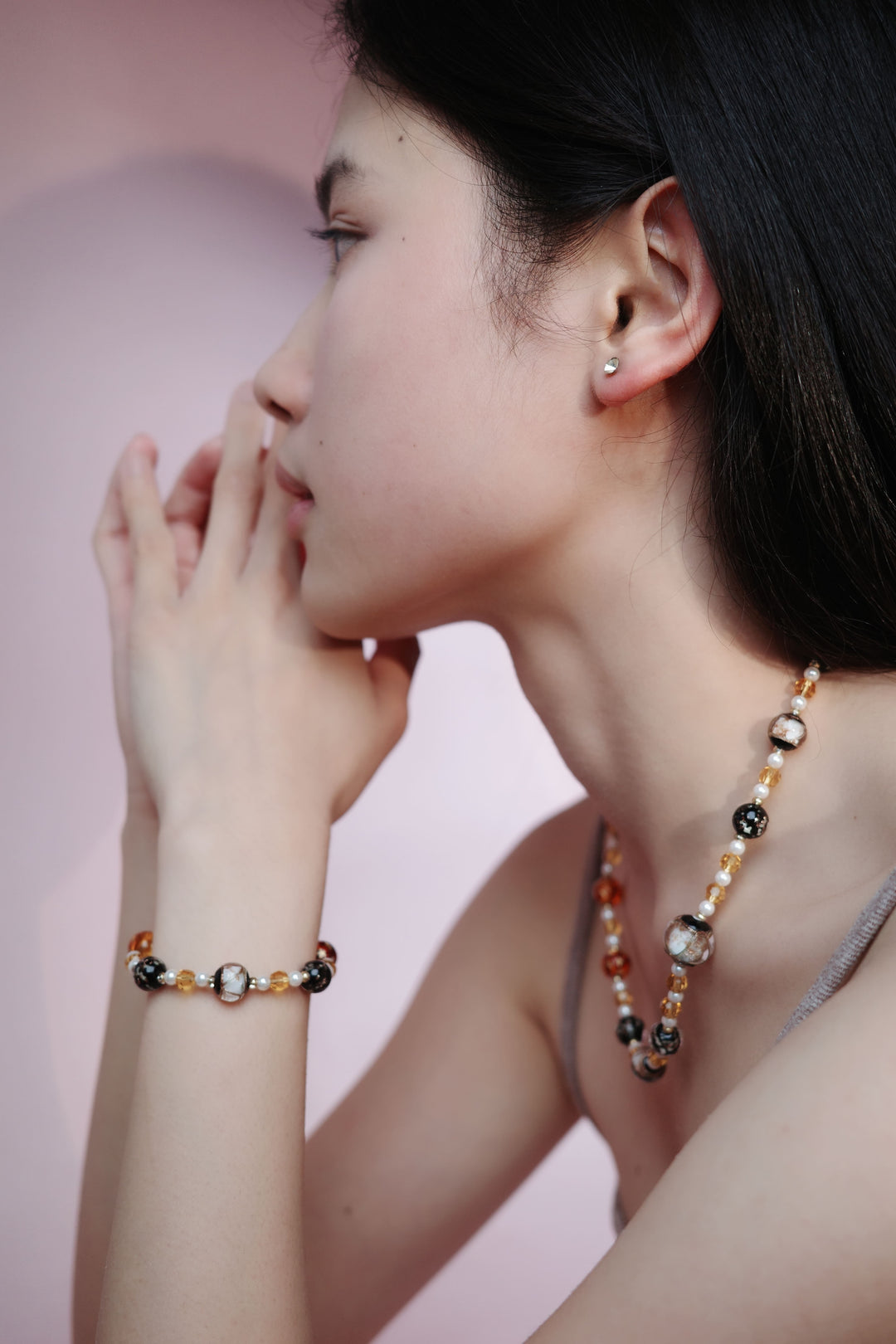 Amber Galaxy Bead Bracelet