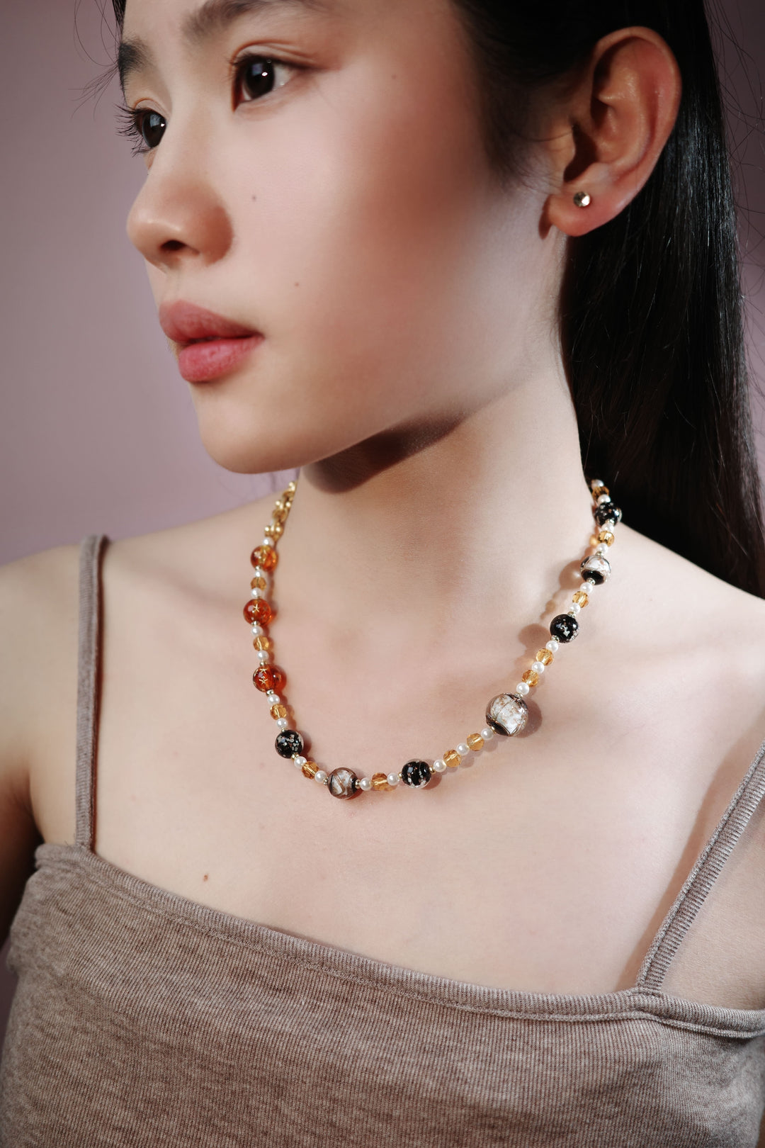 Amber Noir Bead Necklace