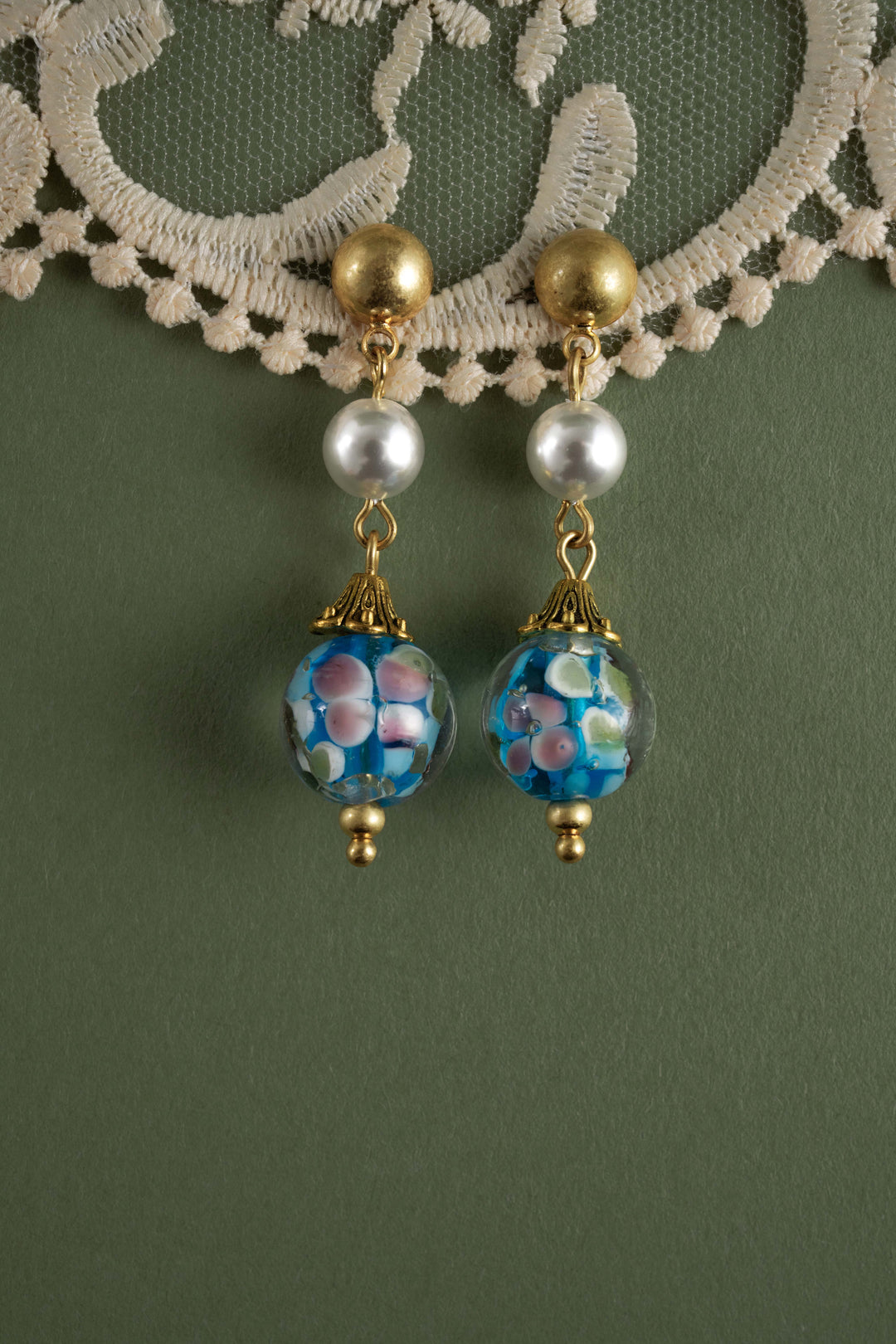 Blue Floral Liu Li & Pearl Drop Earring