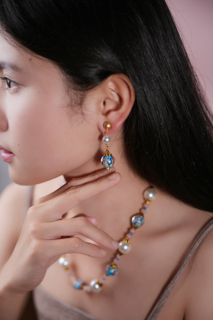 Blue Floral Liu Li & Pearl Drop Earring