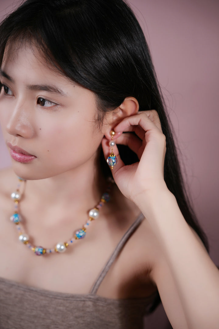 Blue Floral Liu Li & Pearl Drop Earring