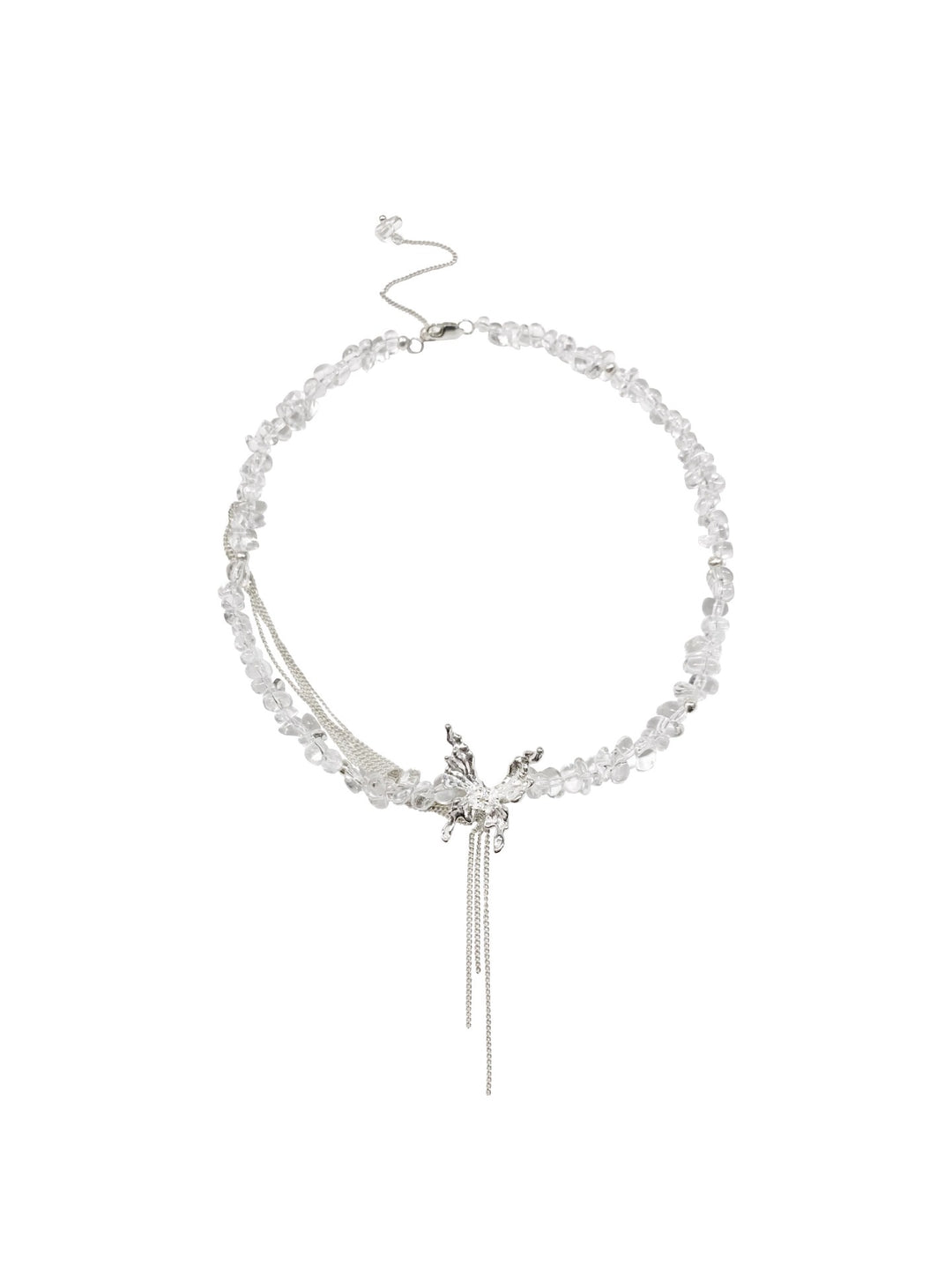 バタフライフリンジS925ホワイトクリスタルネックレス