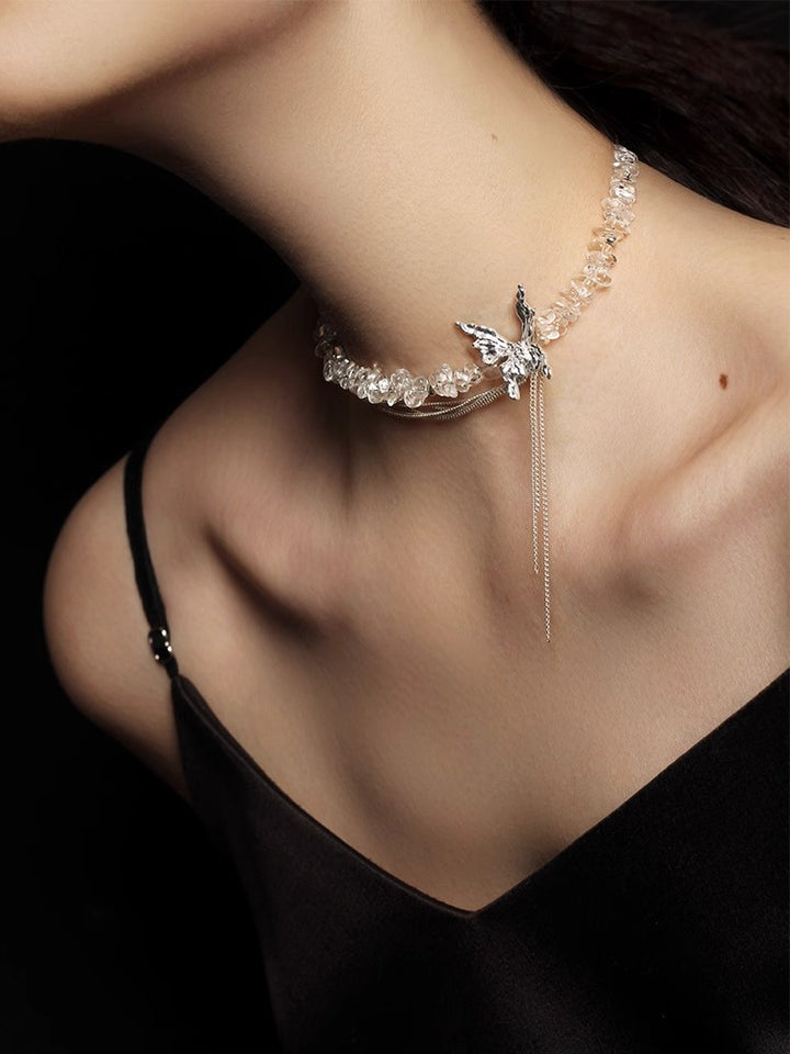 バタフライフリンジS925ホワイトクリスタルネックレス