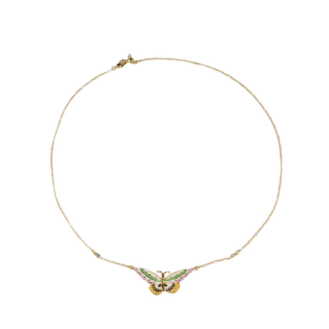 18k gold plated butterfly necklace with hand-painted enamel pendant, Kyoto exclusive handmade jewelry for women, gift for her