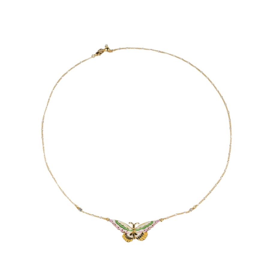 18k gold plated butterfly necklace with hand-painted enamel pendant, Kyoto exclusive handmade jewelry for women, gift for her