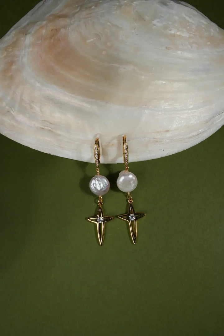 Melted Relic · Star Pearl Hoop Earrings