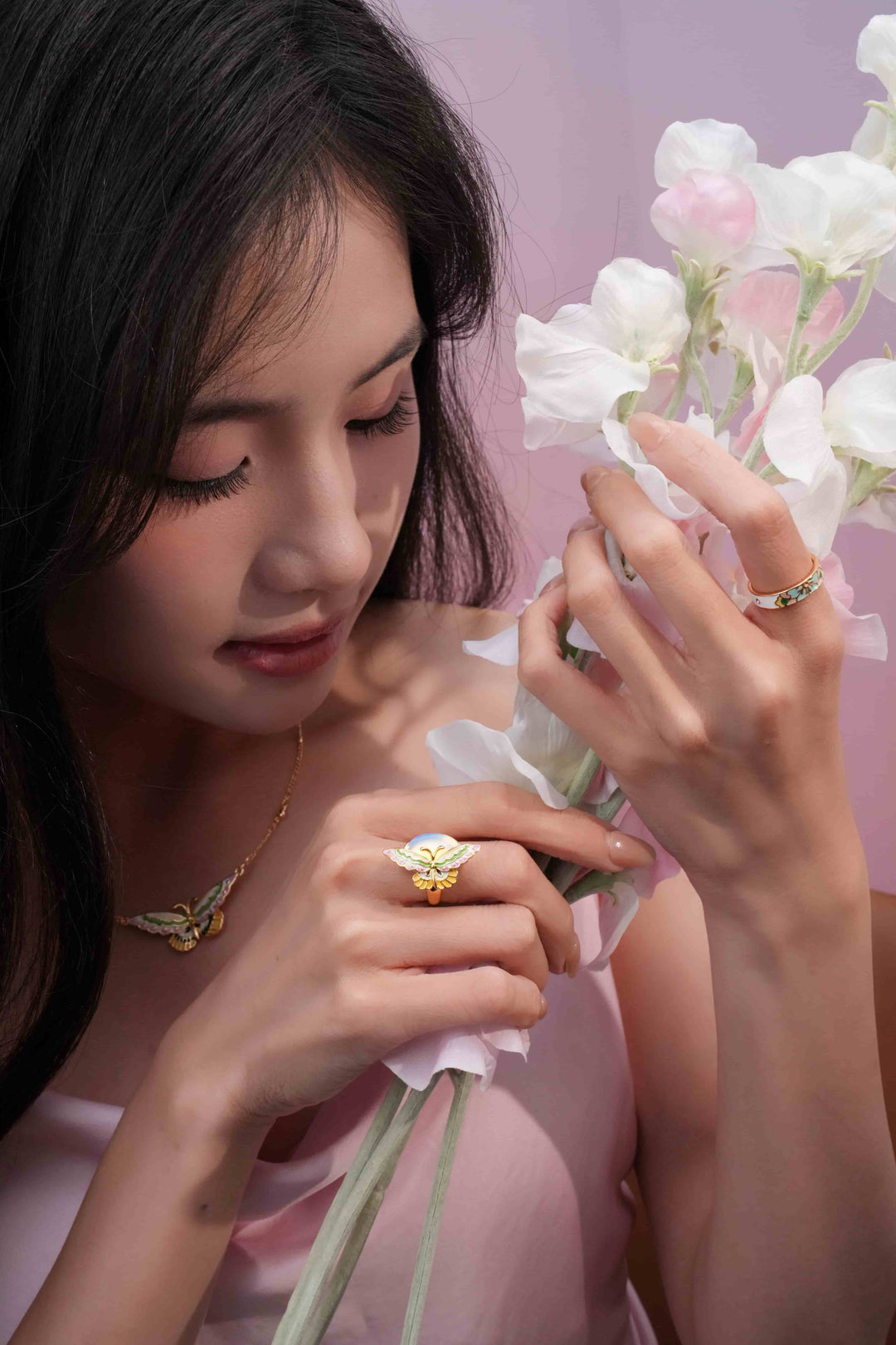 Chō Still · Moonstone Enamel Open Ring