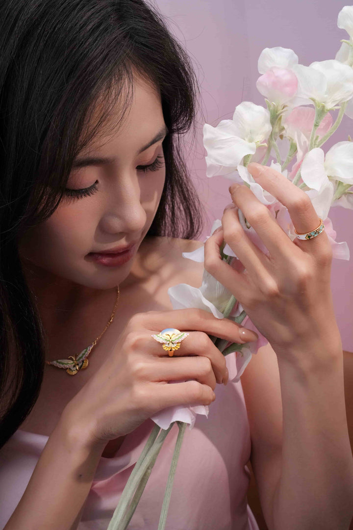 Chō Still · Moonstone Enamel Open Ring
