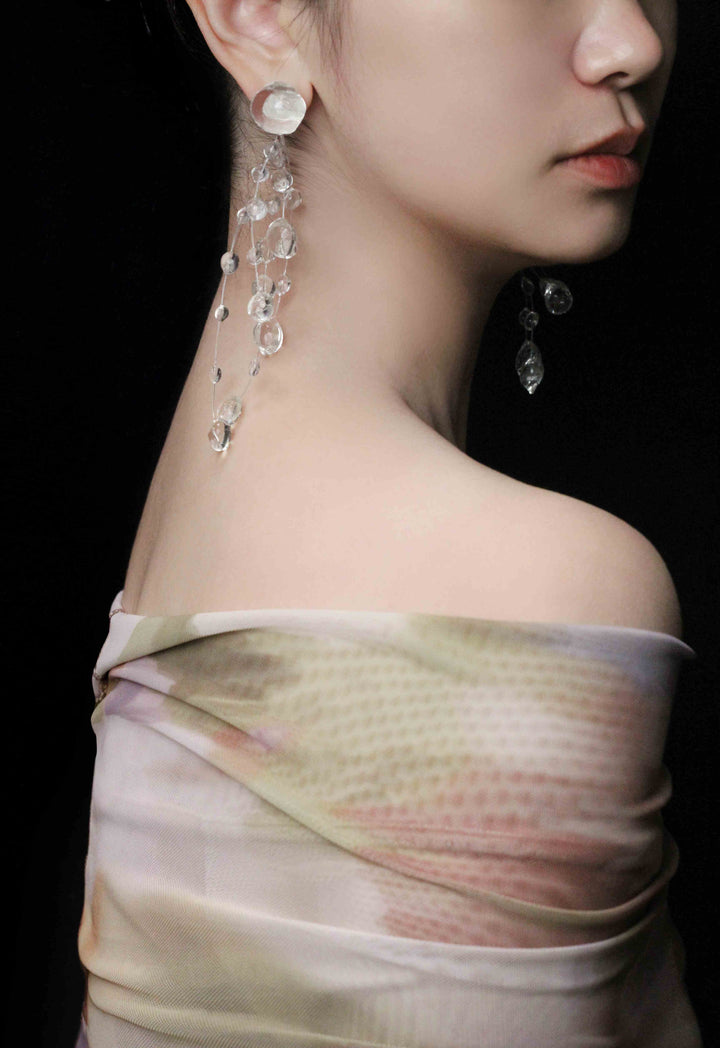 Designer Crystal Resin Waterdrop Tassel Earrings 1 - be fruitful