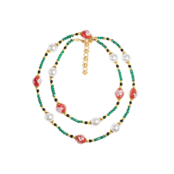 Double-Layered Emerald & Red Liu Li Necklace