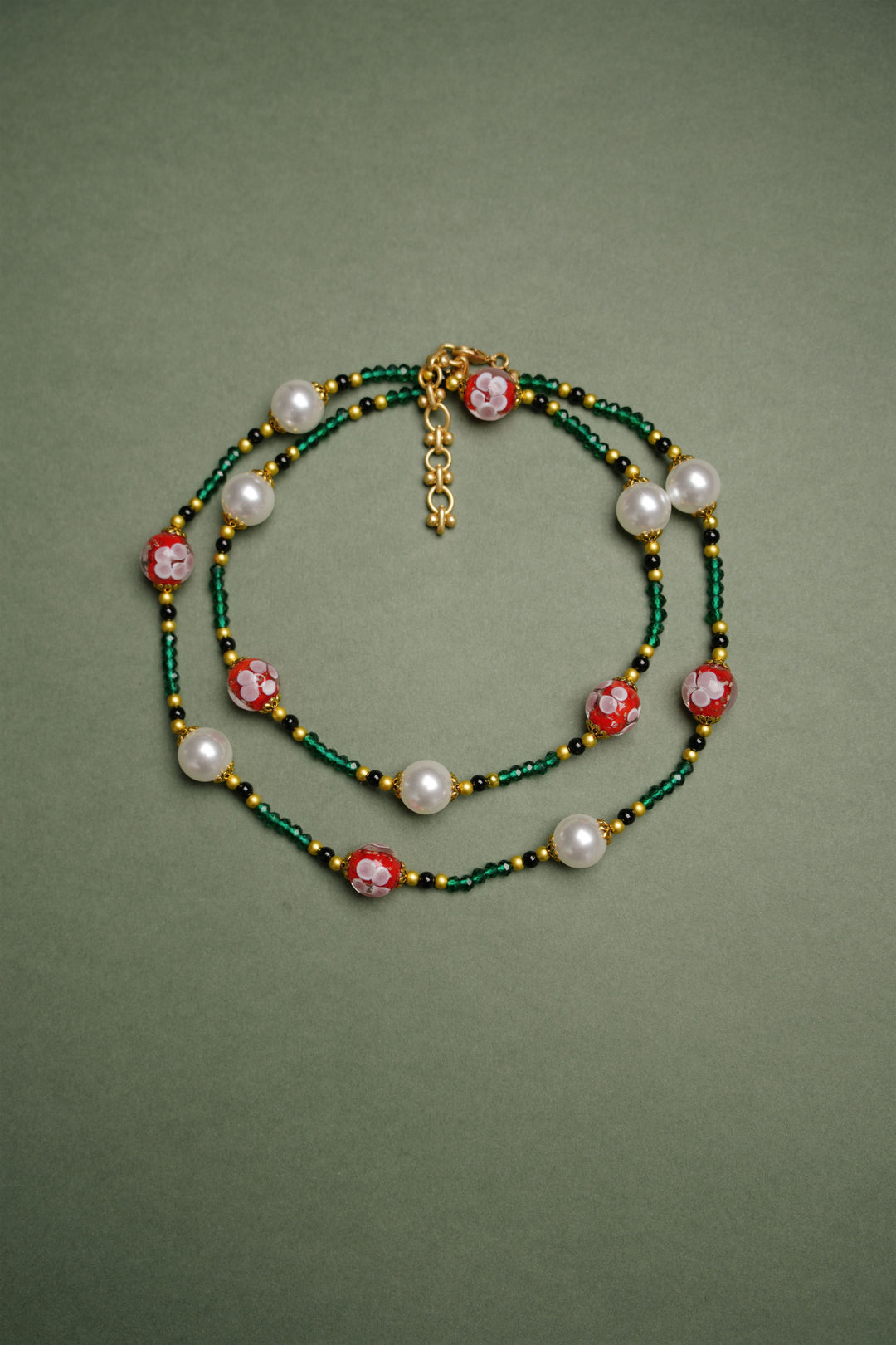 Double-Layered Emerald & Red Liu Li Necklace
