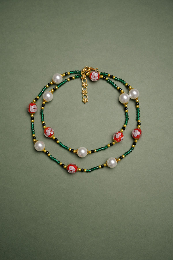 Double-Layered Emerald & Red Liu Li Necklace