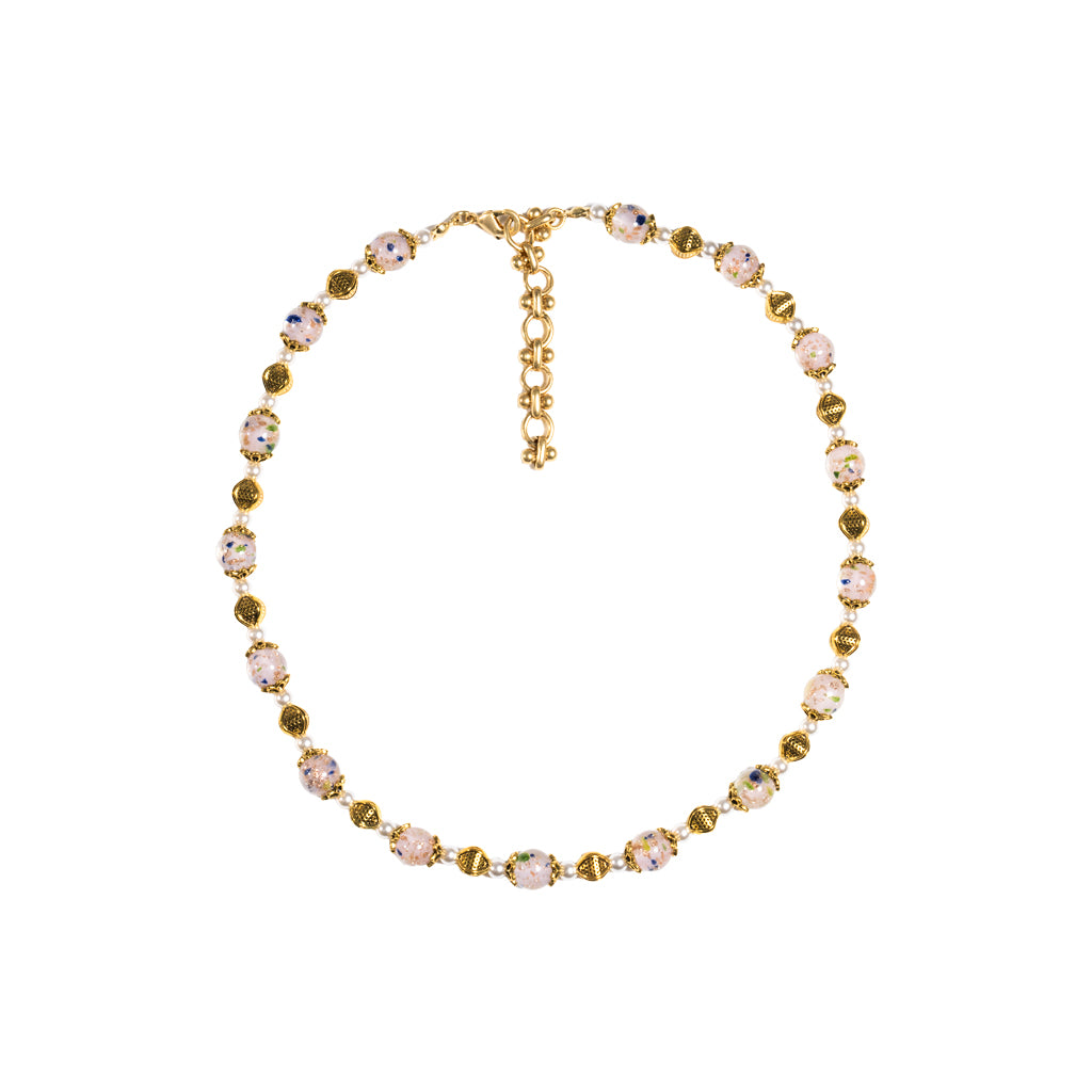 Floral Glazed Bead & Pearl Necklace