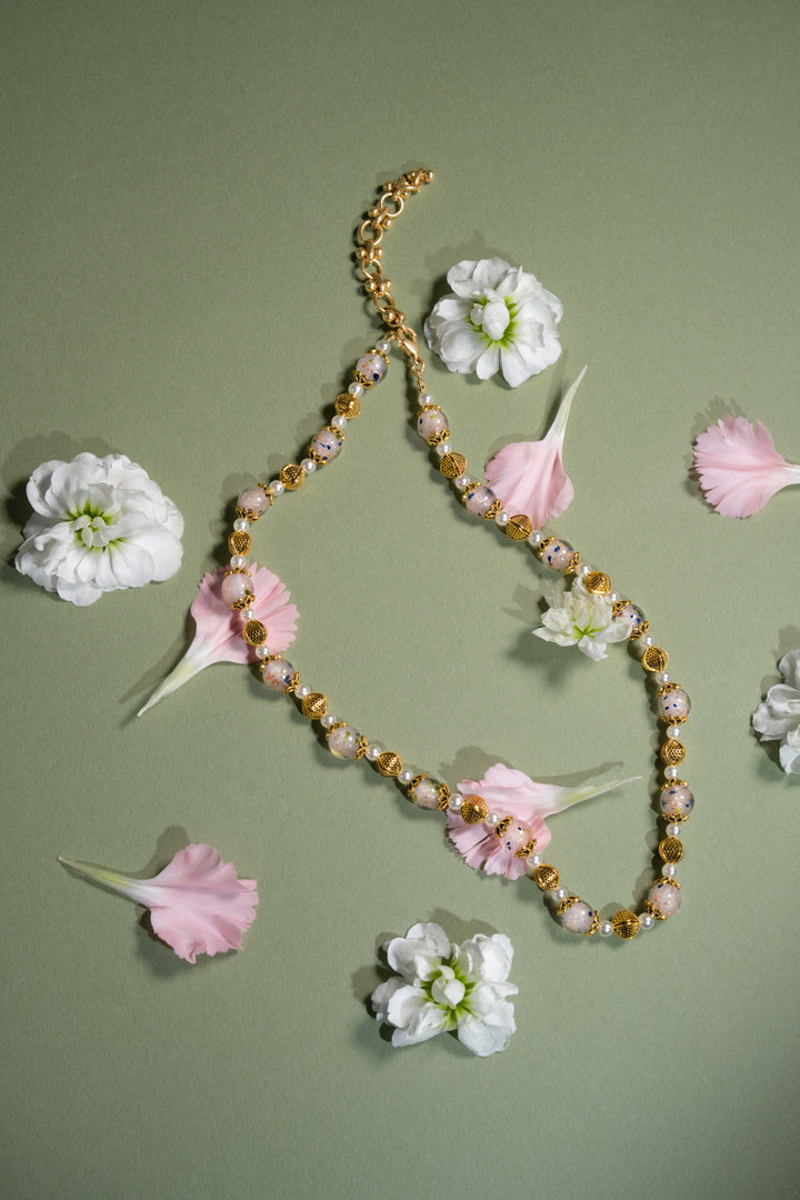 Floral Glazed Bead & Pearl Necklace