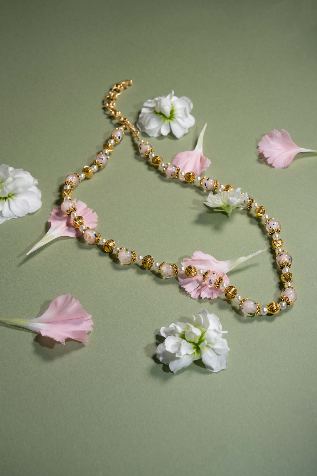 Floral Glazed Bead & Pearl Necklace