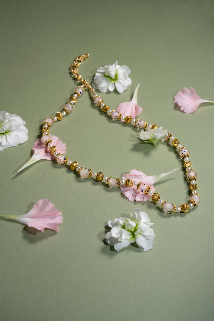 Floral Glazed Bead & Pearl Necklace