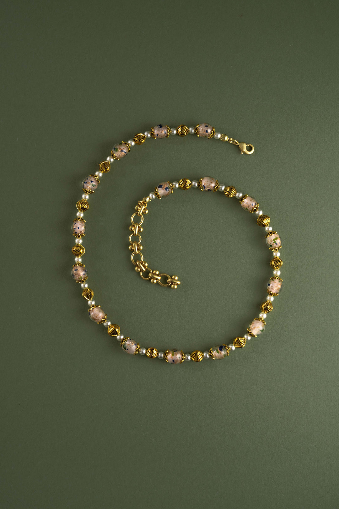 Floral Glazed Bead & Pearl Necklace