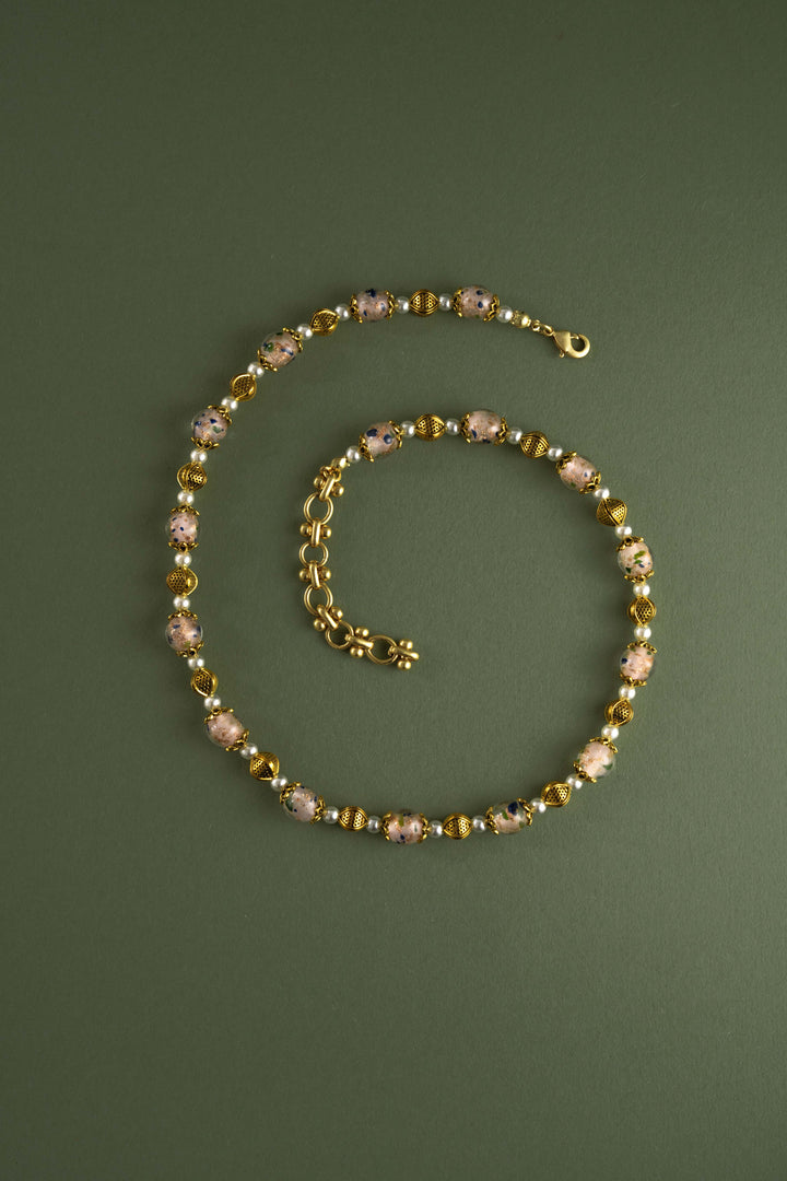 Floral Glazed Bead & Pearl Necklace