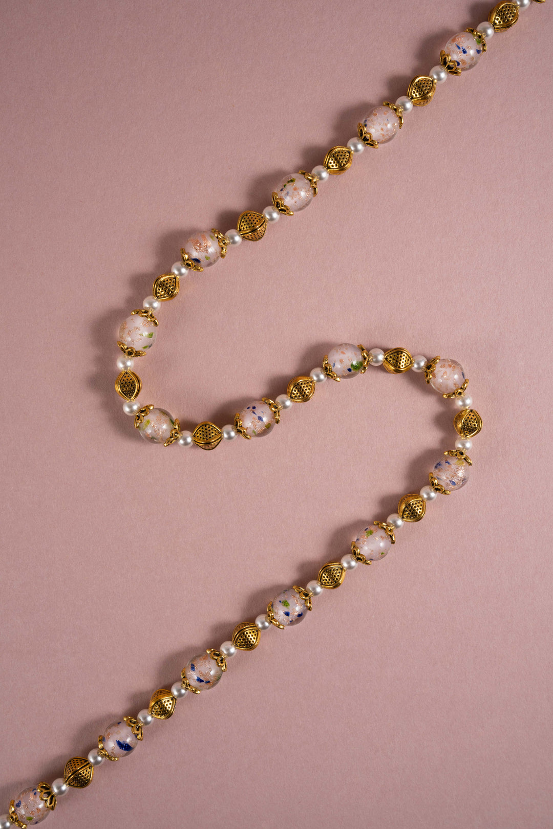 Floral Glazed Bead & Pearl Necklace