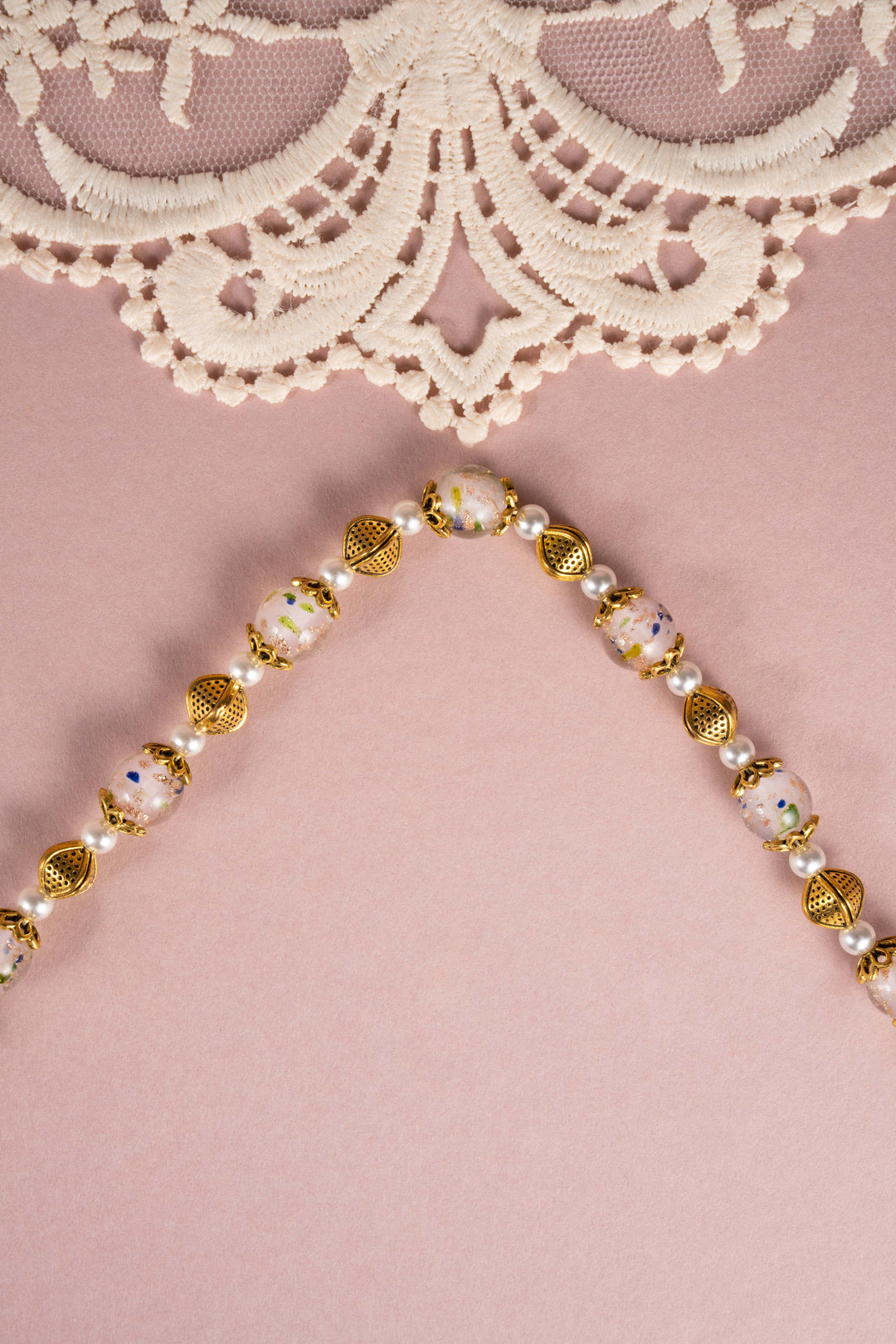 Floral Glazed Bead & Pearl Necklace