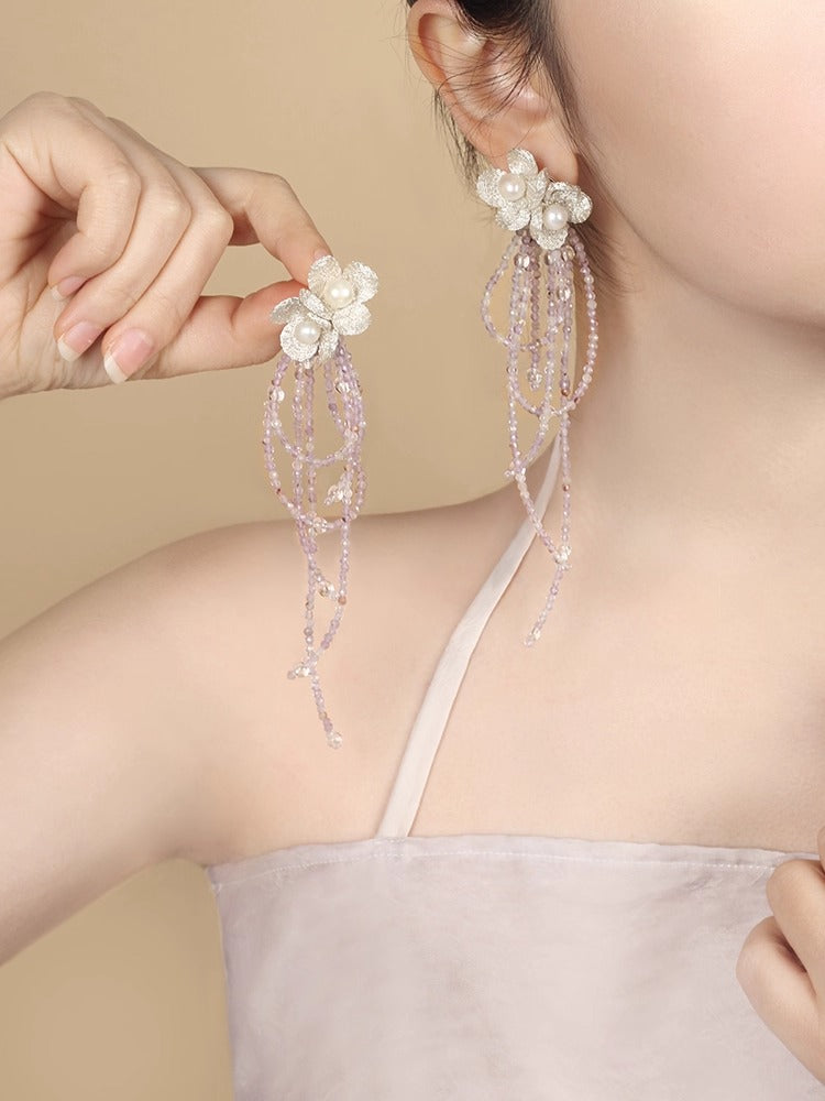 Flower Fringe Drop Earring