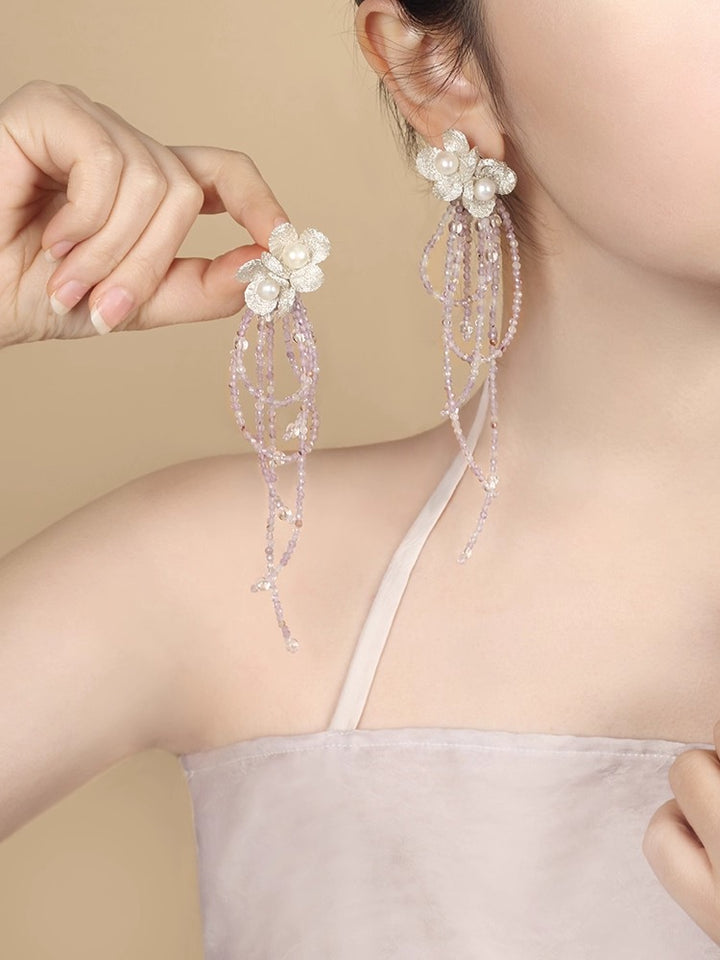 Flower Fringe Drop Earring