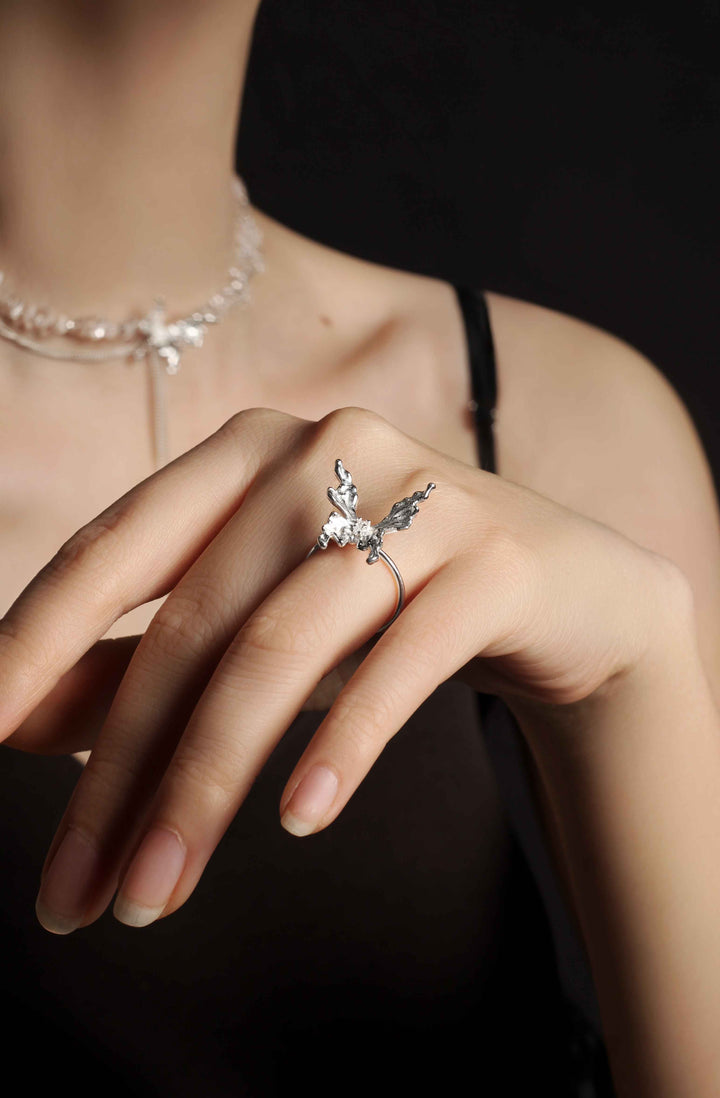 Flutterlight - Solid 925 Silver Butterfly Zircon Ring