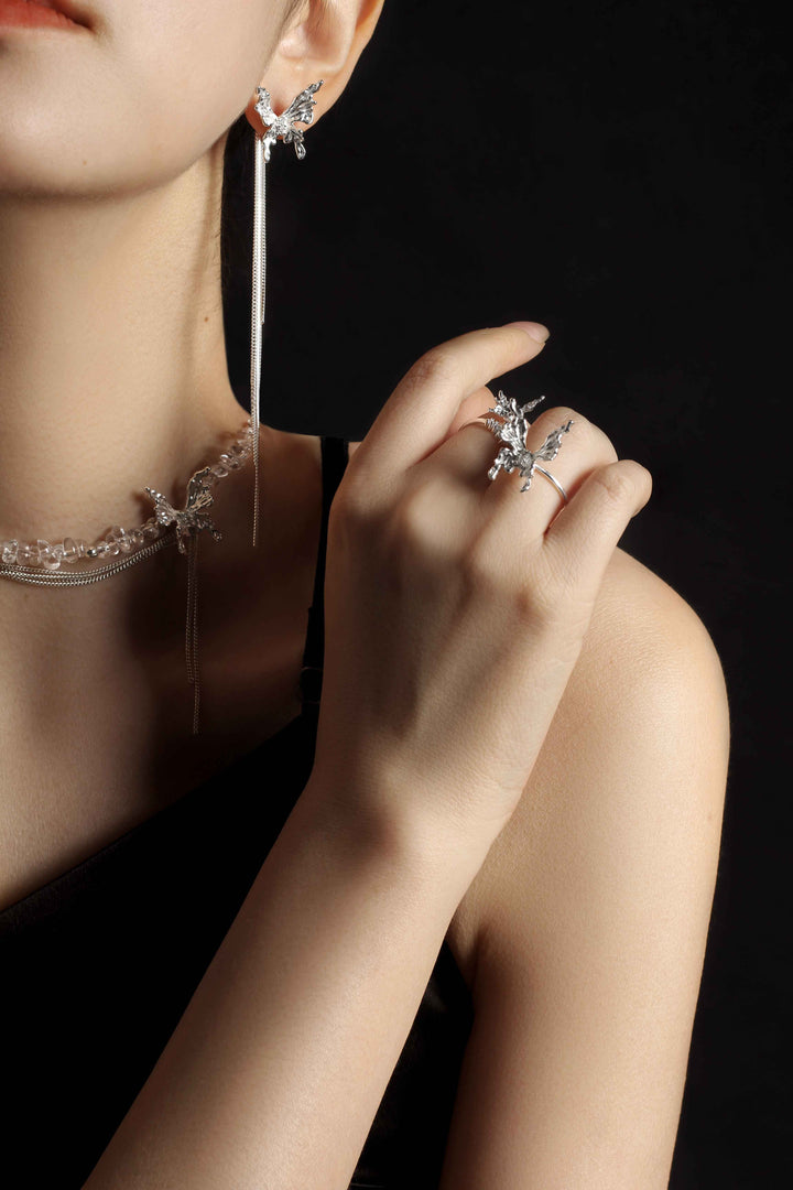 Flutterlight - Solid 925 Silver Butterfly Zircon Ring