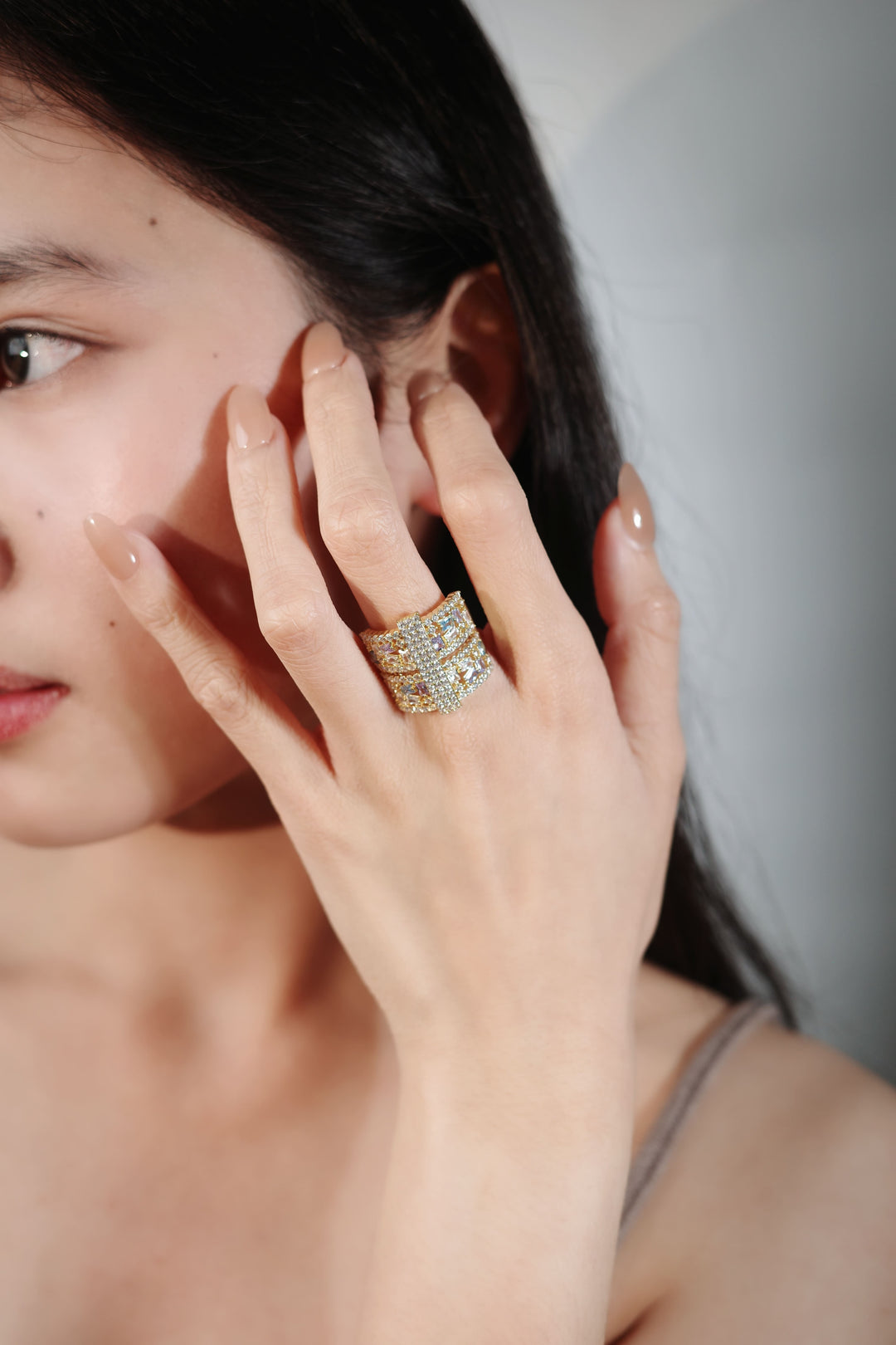 Geometric Radiant Ring in Gold-Plated Brass