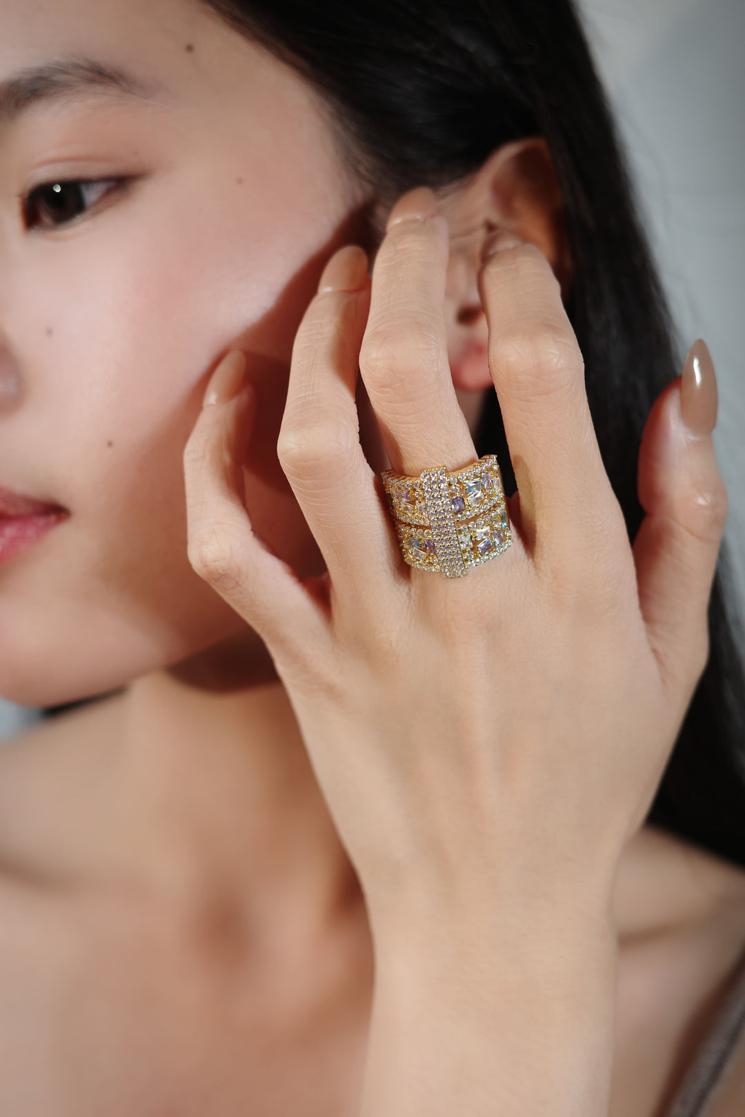 Geometric Radiant Ring in Gold-Plated Brass