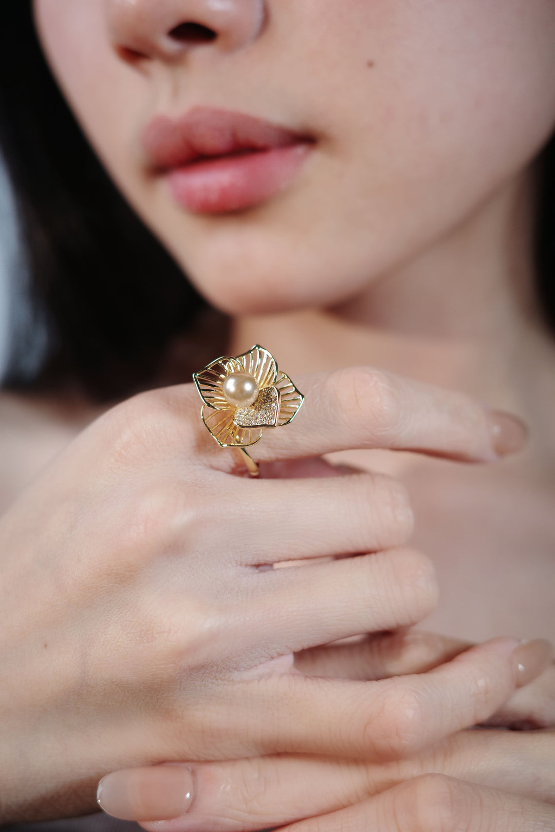 Gold Leaf Flower Ring in Gold-Plated Brass