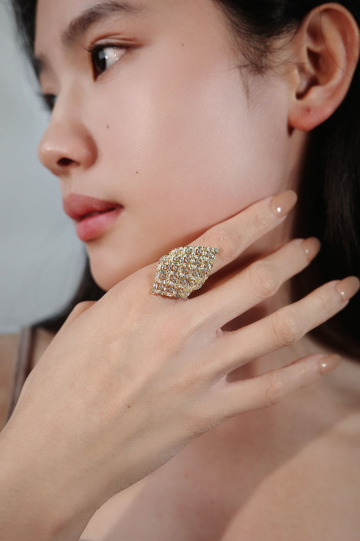 Golden Leaf Ring in Gold-Plated Brass