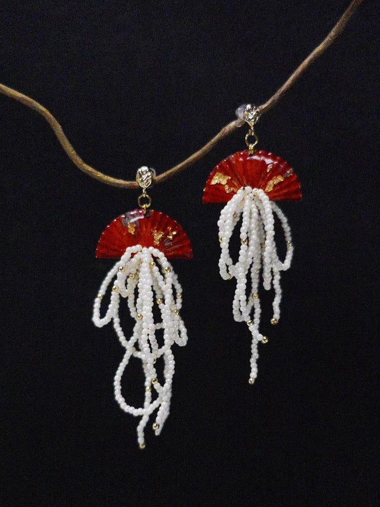 Hand-painted Folding Fan 925 Silver Earring