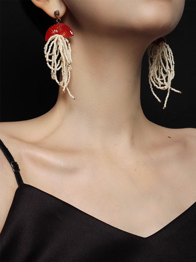 Hand-painted Folding Fan 925 Silver Earring