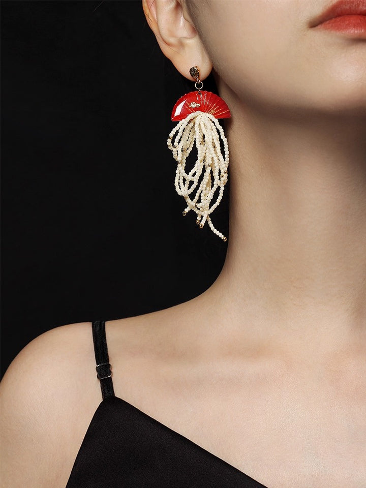 Hand-painted Folding Fan 925 Silver Earring