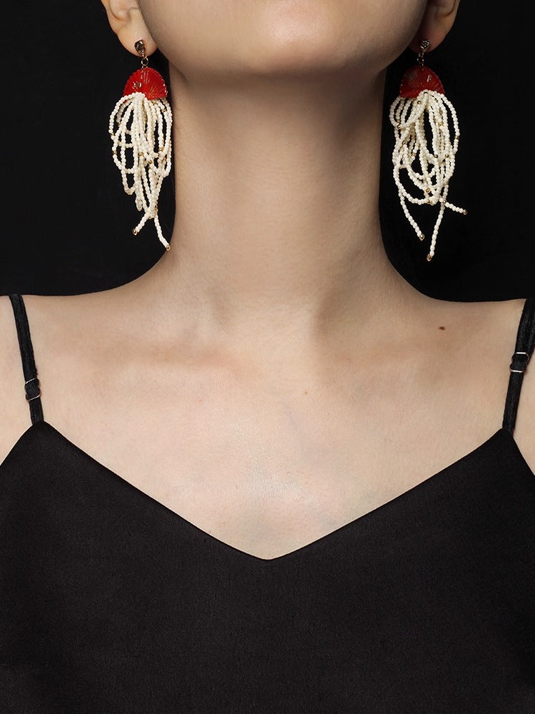 Hand-painted Folding Fan 925 Silver Earring