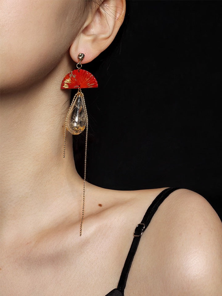 Hand-painted Glass Bubble Folding Fan Earring