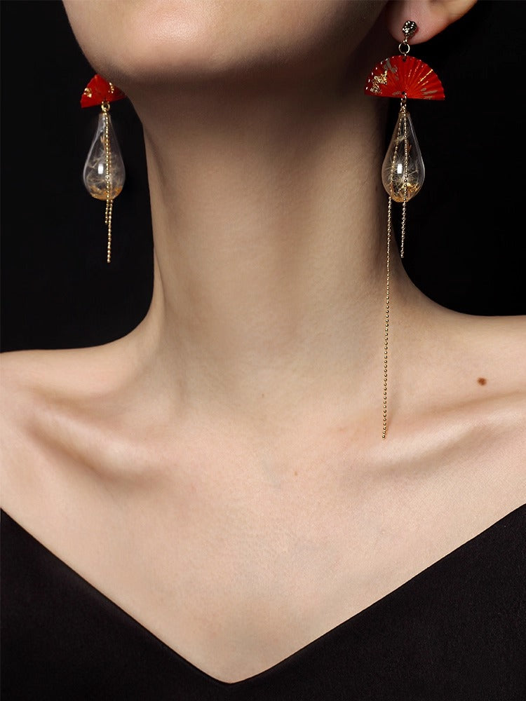 Hand-painted Glass Bubble Folding Fan Earring