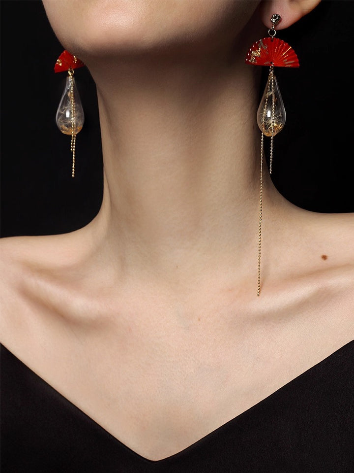 Hand-painted Glass Bubble Folding Fan Earring