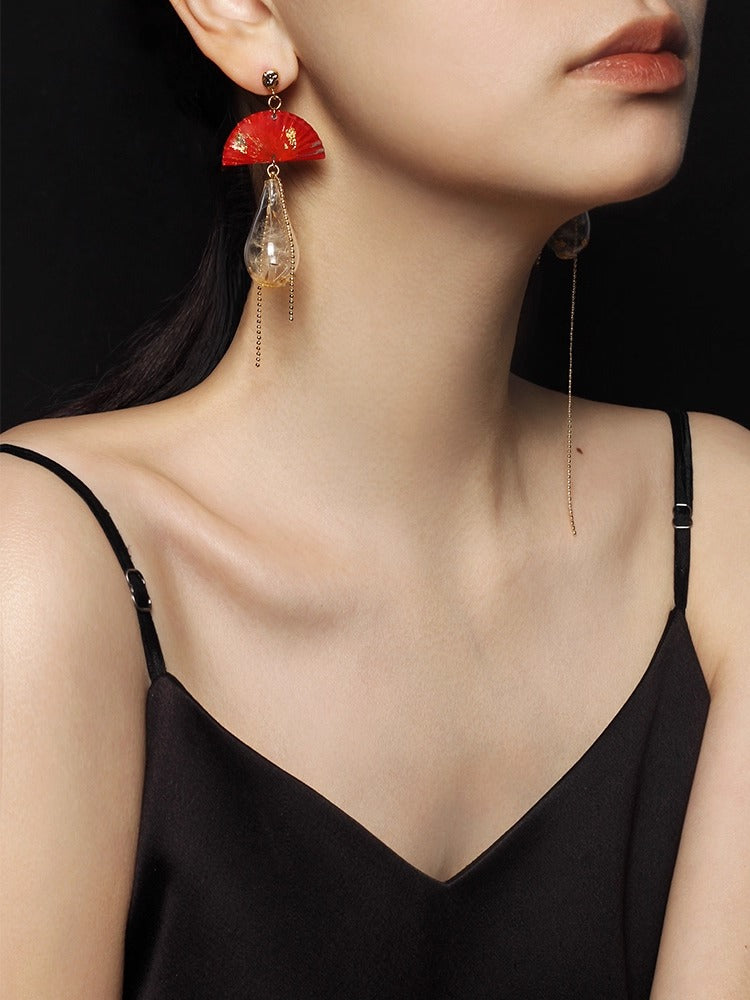 Hand-painted Glass Bubble Folding Fan Earring