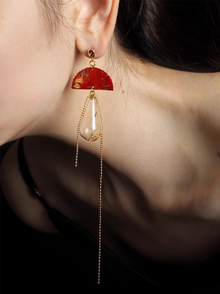 Hand-painted Glass Bubble Folding Fan Earring