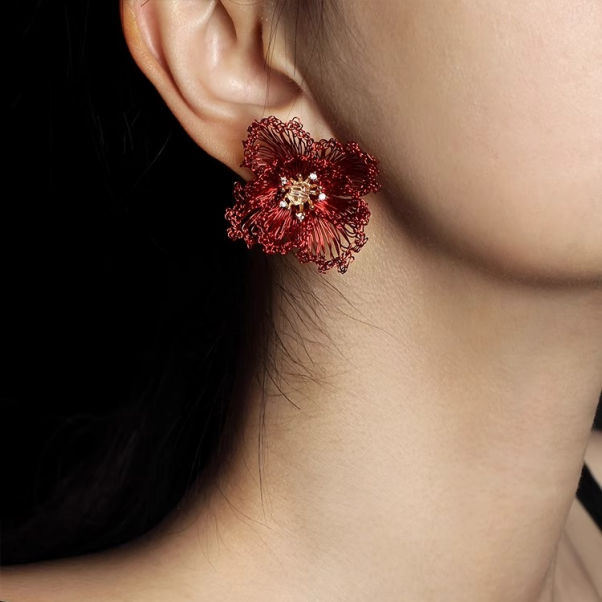 ハンドメイド銅クリスタルS925シルバースタッドイヤリング