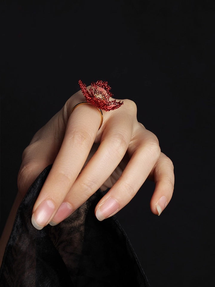 手作りの梅の花のオープンリング