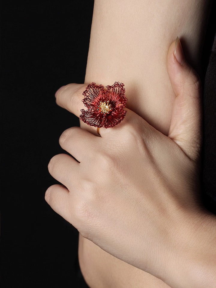 手作りの梅の花のオープンリング