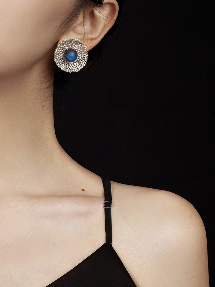 ハンドメイドタイガーアイスタッドイヤリング