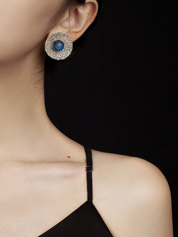 ハンドメイドタイガーアイスタッドイヤリング